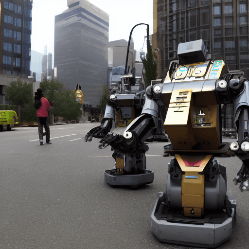 AI generated: Robot from video game war robots  in city 