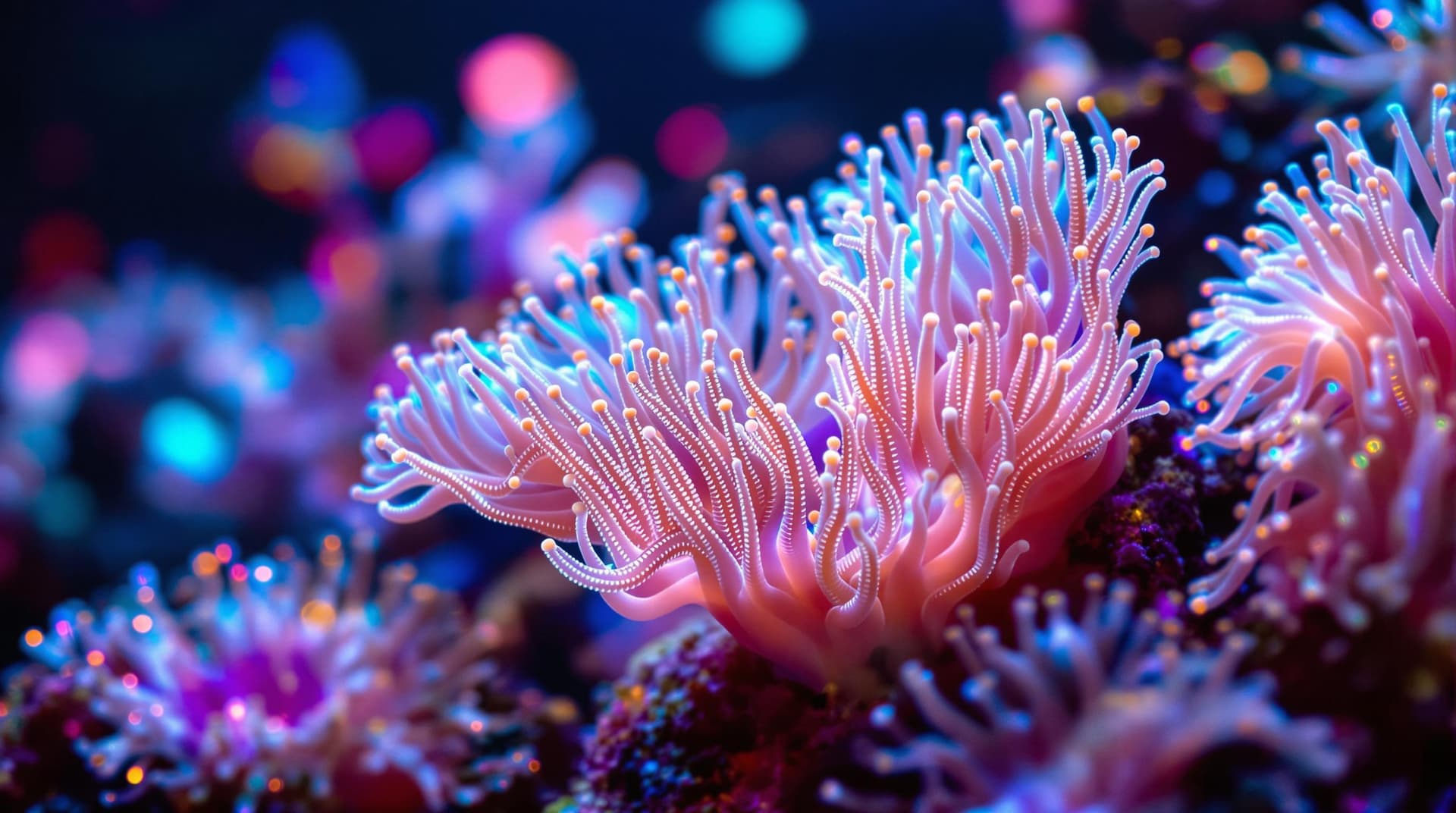 AI generated:   3d live corals,with thousand of flowers look like creatures, macro close up from a dynamic, Unexpe...