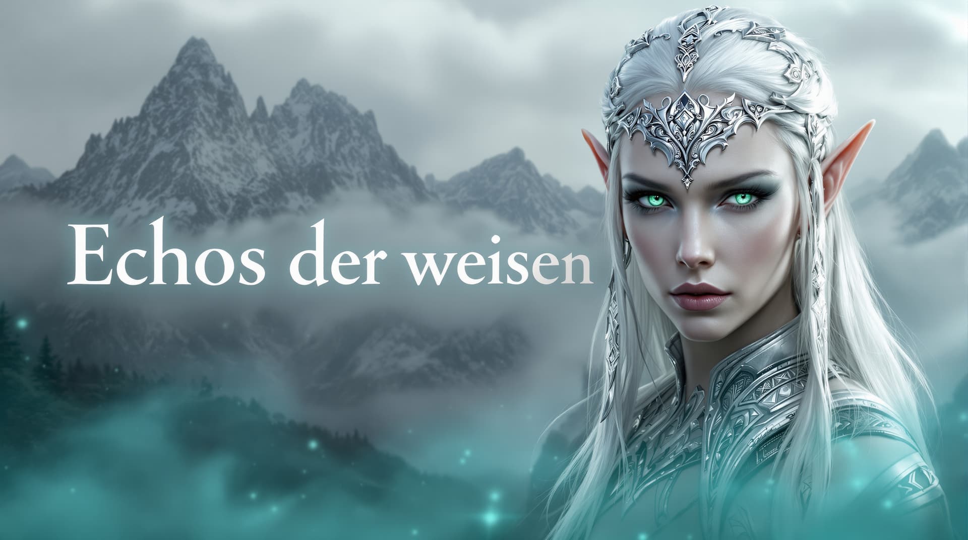 AI generated: A fantasy-themed digital artwork featuring an elf with pale skin and silver-white flowing hair again...