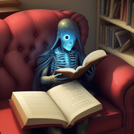 AI generated: A bacteria reading a book in a chester sofa