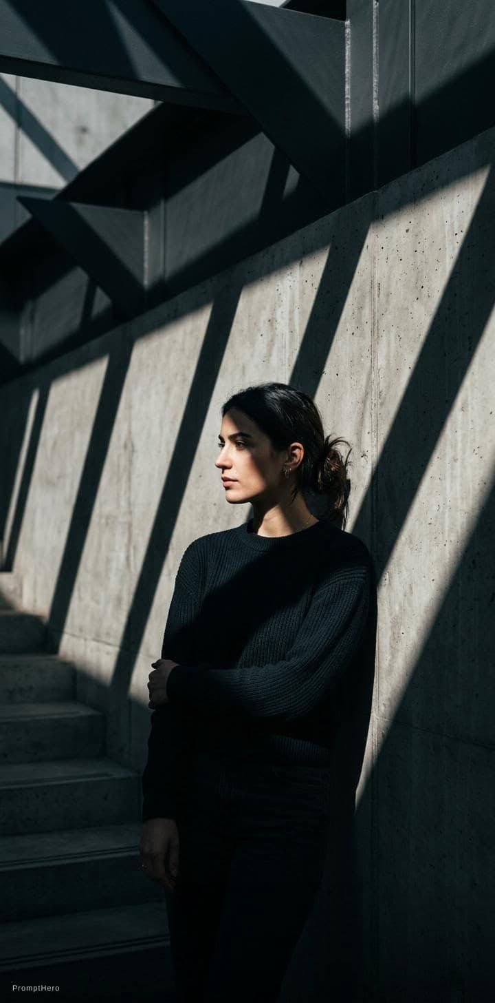 AI generated: high-resolution photograph, woman, stunning use of shadows, in the syle of crisp lines and forms,  U...