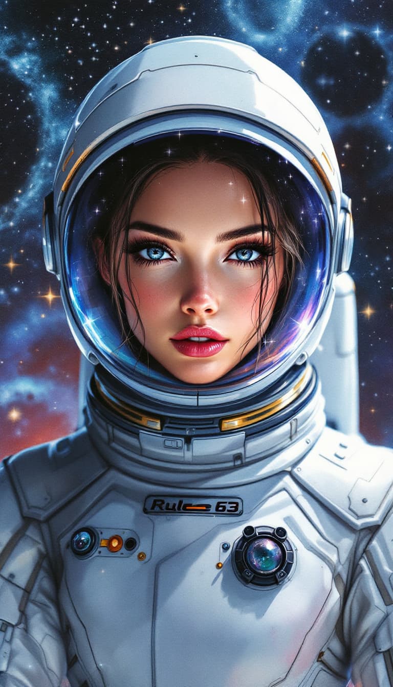AI generated: Disney-style digital illustration of a Rule 63, full-body female astronaut, with esthetically displa...