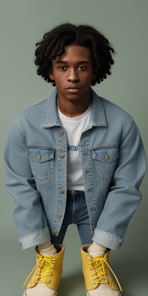 AI generated: [[[((clothes with the smallest details)), a 24-year-old black man, short curly hair, white t-shirt, ...