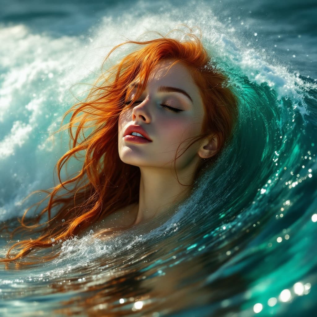 AI generated: An image of a digital art piece where a redhair woman's profile is harmoniously blended with a power...