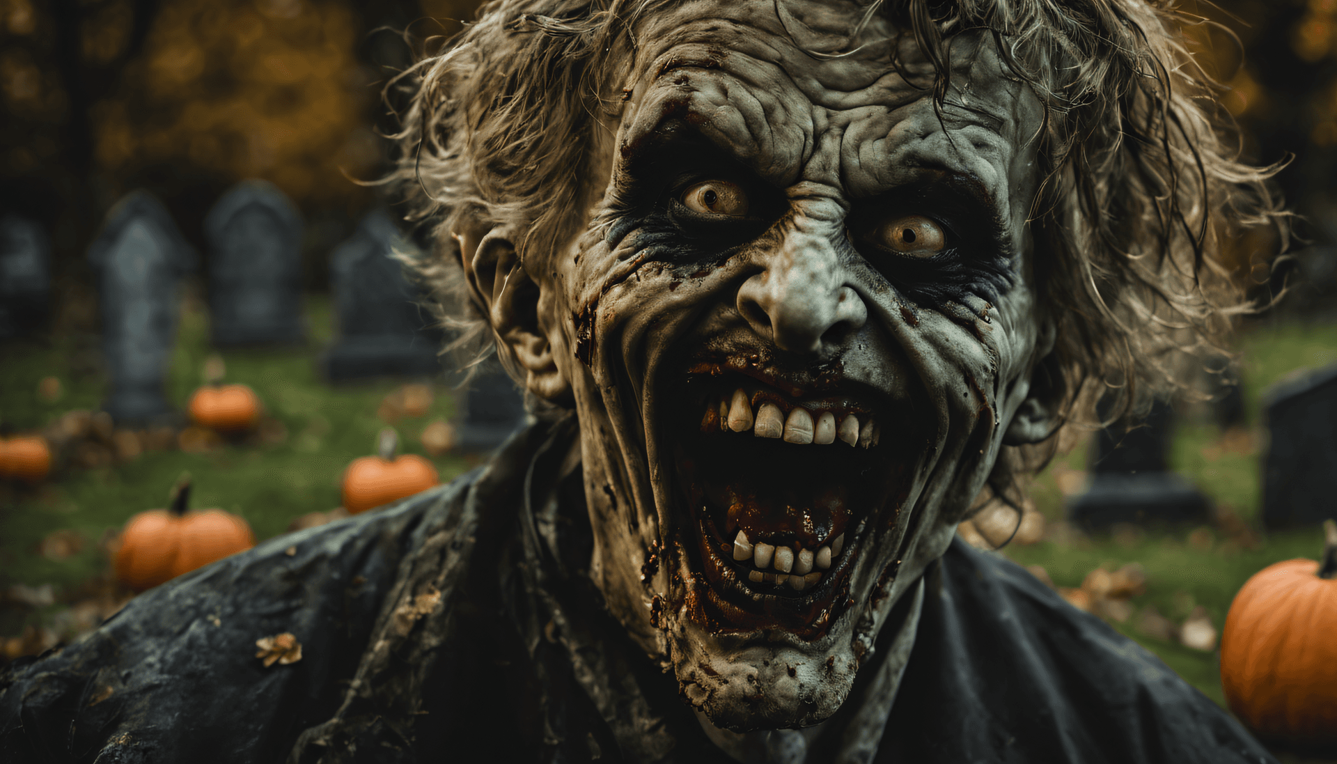 AI generated: A zombie evil laughs at the camera,very detailed,photorealistic,night in the cemetery,creepy atmosph...