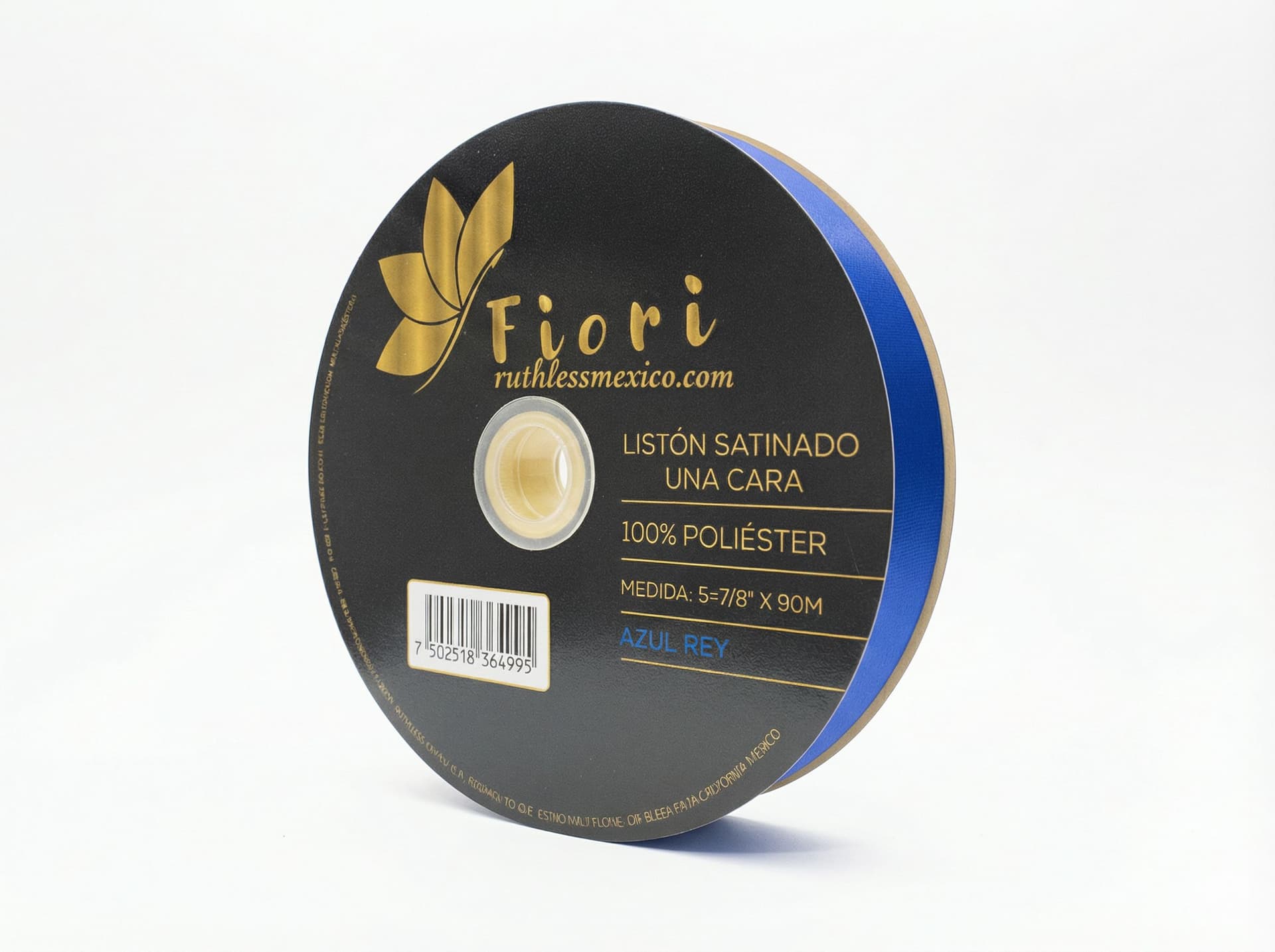 AI generated: A professional studio product photograph of a satin ribbon roll, brand Fiori by Ruthless Mexico.
The...