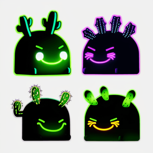 AI generated: 9 emoji neon small cactus glowing minimalist stickers, all the page full of stickers, accurate detai...