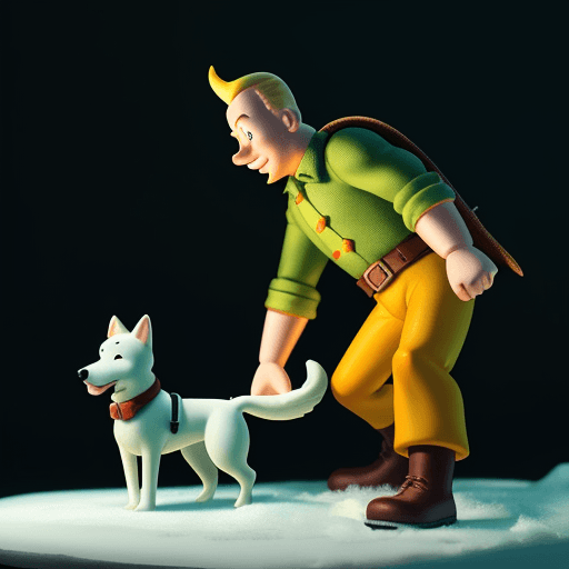 AI generated: Cartoon figure Tintin and his White dog Snowy, dynamic lighting. --v 6. 0 --ar 4:5