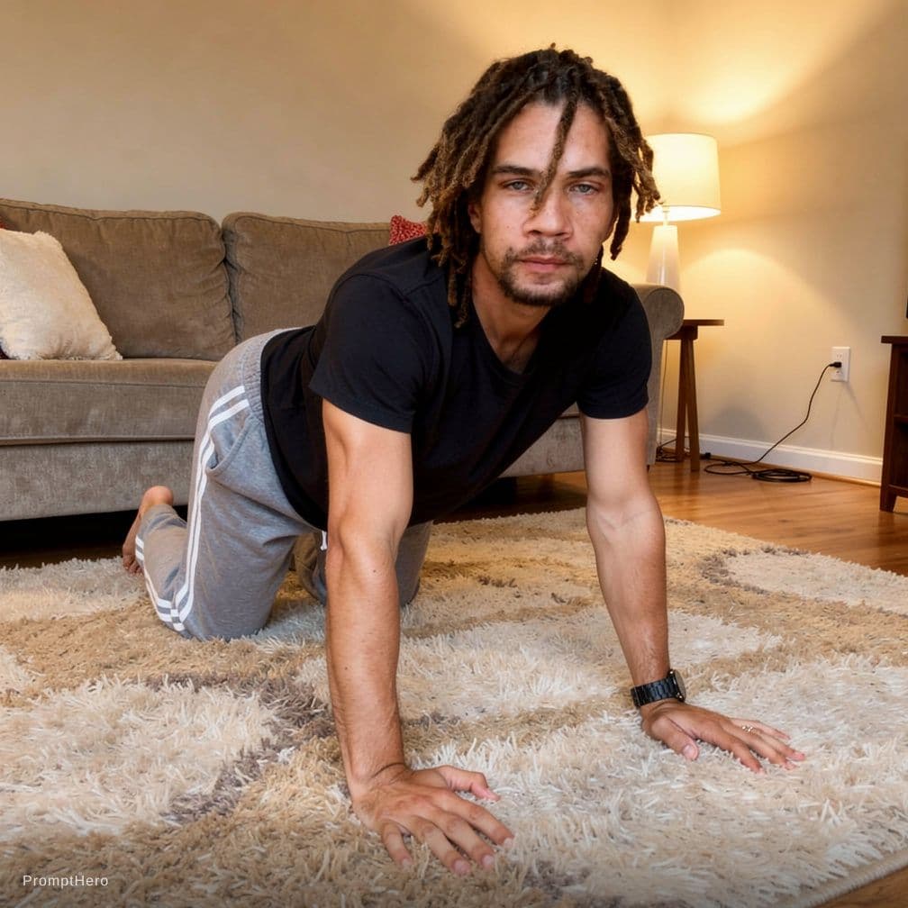 AI generated: On all fours in bed
