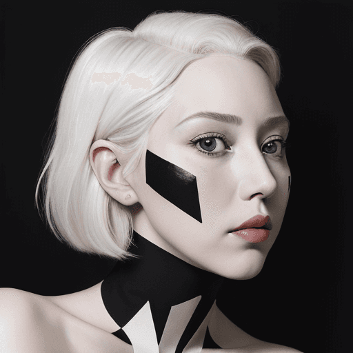 AI generated: A close-up portrait of a woman with short platinum blonde hair, in the style of Irving Penn and Pabl...