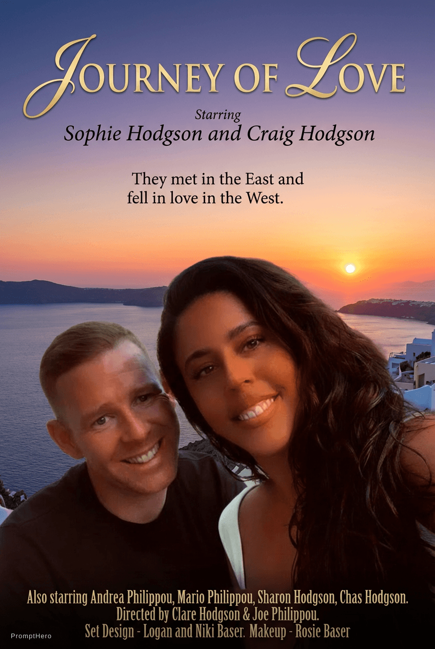 AI generated: Journey of Love, Starring Sophie Hodgson and Craig Hodgson, They met in the East and fell in love in...