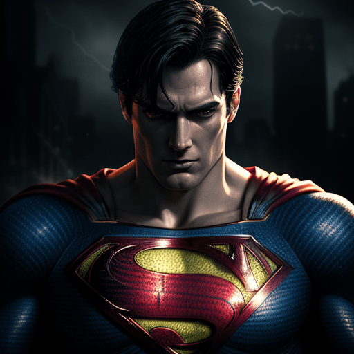 AI generated: Superman, in dynamic, atmosphere of darkness and horror, dramatic light, highly detailed, packed wit...