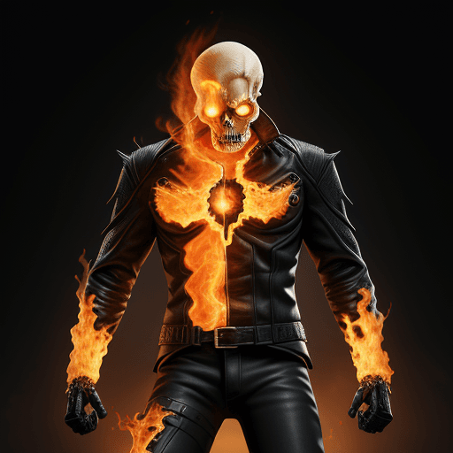 AI generated: Ghost Rider of Marvel body with no head , Holding his head in his hand,
 8K, 
masterpiece, octane re...
