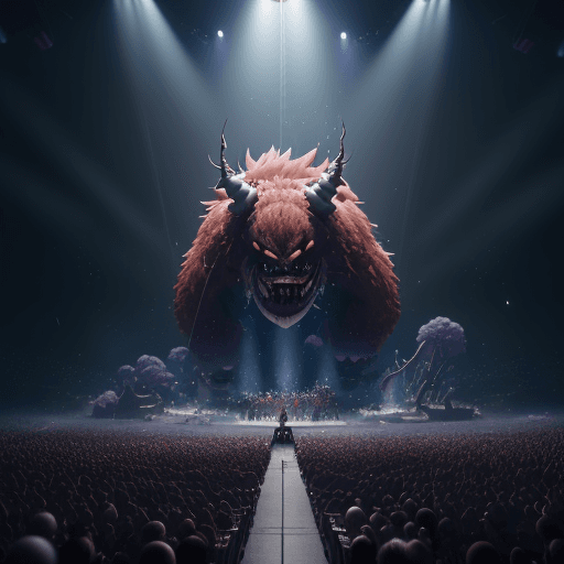 AI generated: a wholesome animation key shot of a band behemoth performing on stage, medium shot, studio ghibli, p...