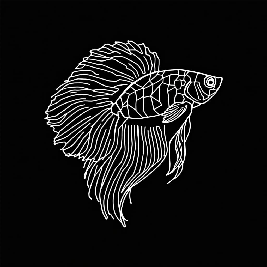 AI generated: make me a logo for a store with a bettafish made of white geometric straight lines on a black backgr...