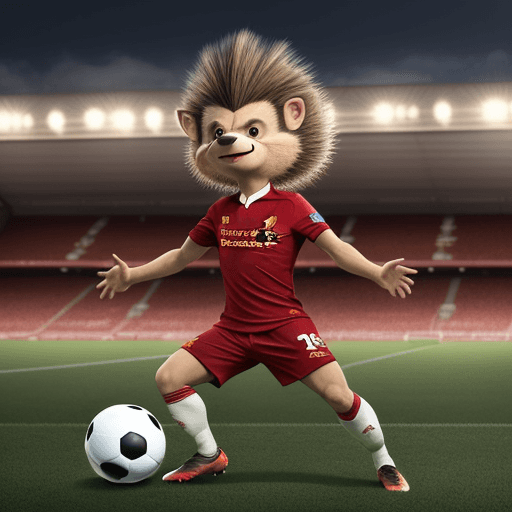 AI generated: A man Darwin Nunez as a porcupine, soccer, liverpool, football field, porcupine body