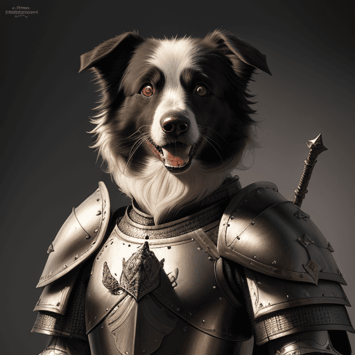 AI generated: portrait of border collie in knight armor. rembrandt style. photorealistic. high details. artstation...
