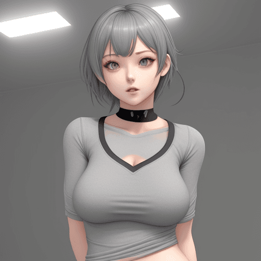 AI generated: Gray minishirt open at center for female vroid model