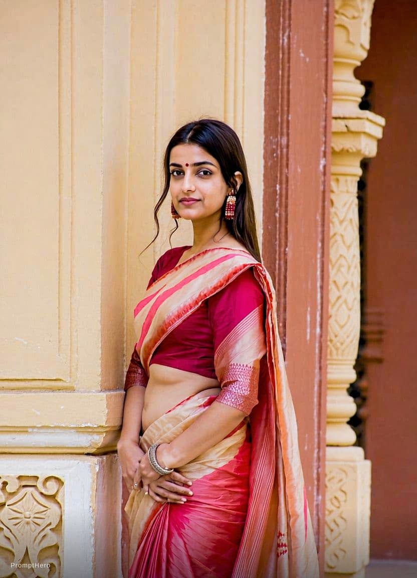 AI generated: How Recreate To Photo Girl Wear Saree Blouse And Saree Peticoat Body Show Saree Remove