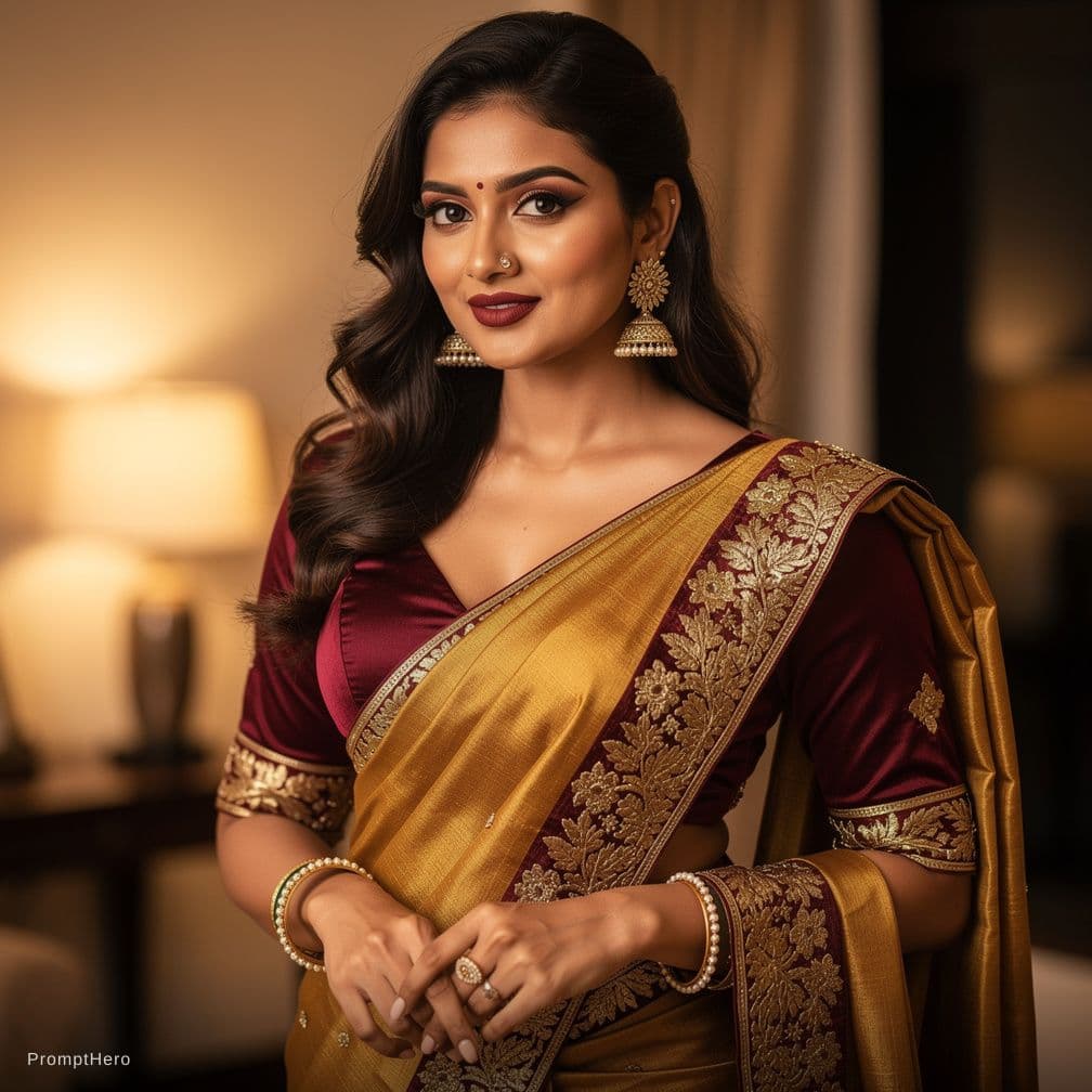 AI generated: Hot indian woman wearing bra and saree