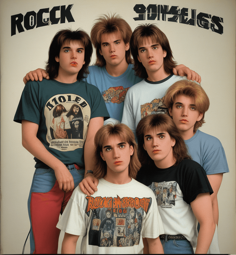 AI generated: vintage 1990's t-shirt design of a rock band
