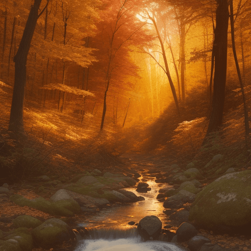 AI generated: a stream running through a forest, by Alexander Brook, shutterstock contest winner, hudson river sch...
