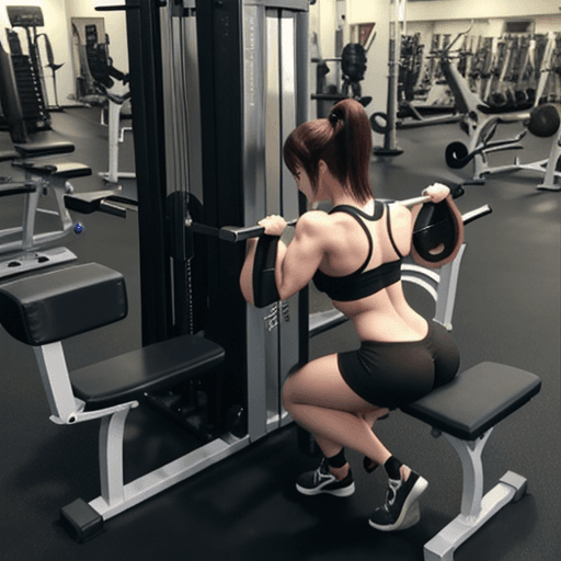 AI generated: attractive anime woman with hourglass figure at the gym doing bench press