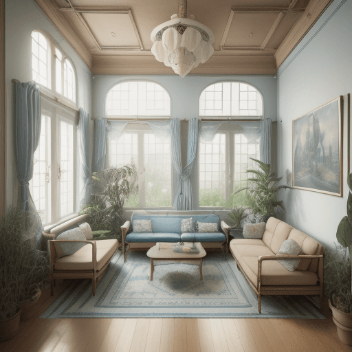 AI generated: High resolution photography interior design, dreamy sunken living room conversation pit, wooden floo...