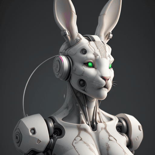 AI generated:  cyborg rabbit| with a visible detailed brain| muscles cable wires| biopunk| cybernetic| cyberpunk| ...