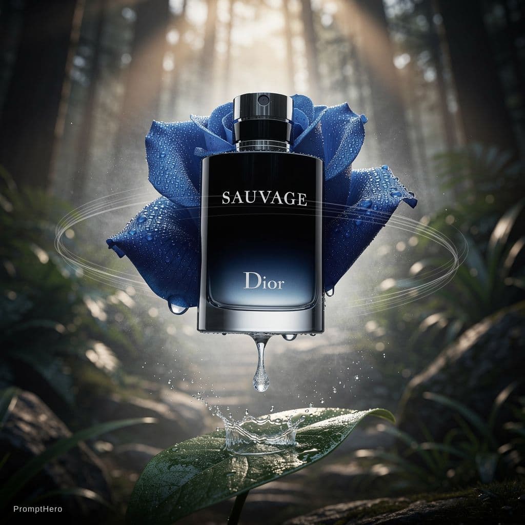 AI generated: -Up
Extreme macro shot of a deep blue rose surrounded by lush dark green plants. The environment fee...