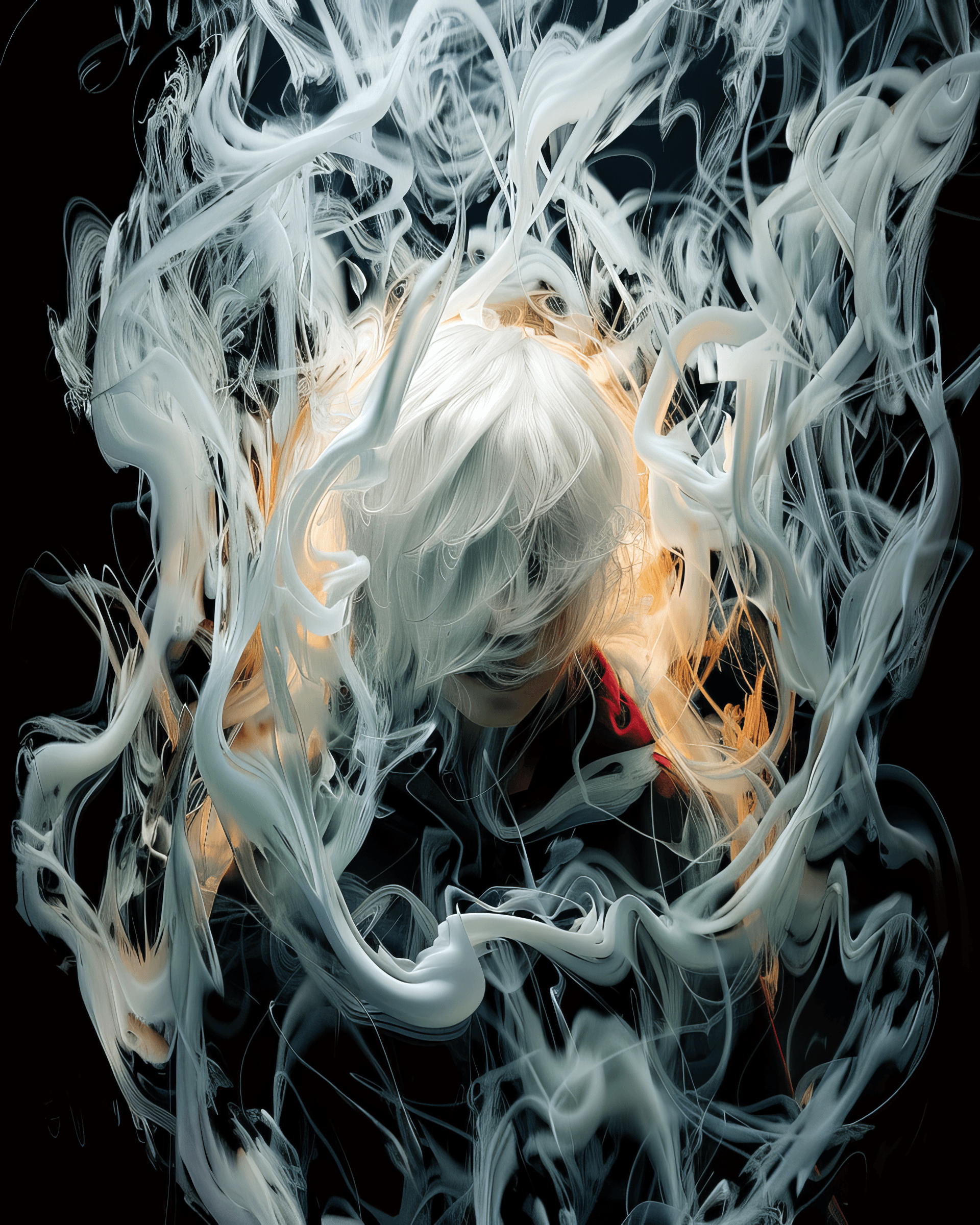 AI generated: zavy-hrglw, hyperrealistic horror shot of a ghostly ectoplasm, creepy, foggy, evening, light bloom, ...