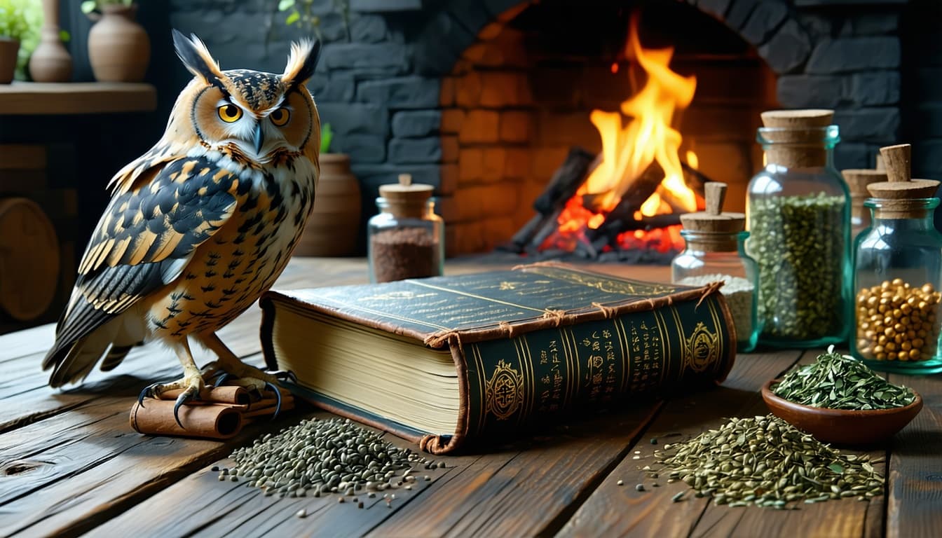 AI generated: An old leather-bound book rests on a wooden table. Ancient characters and mystical symbols can be se...