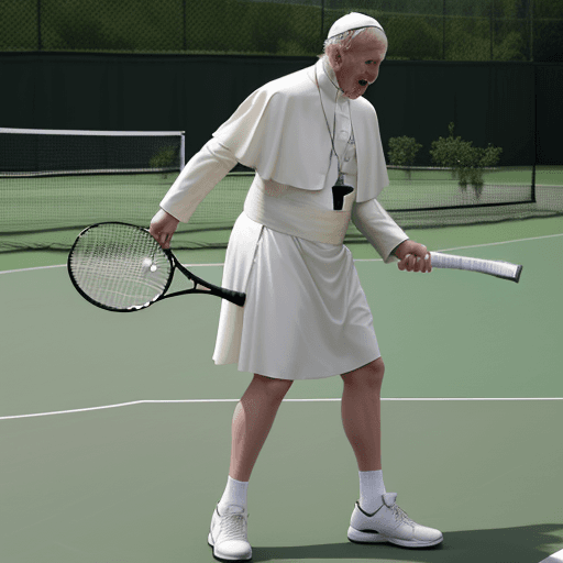 AI generated: Pope Francis playing Tennis against Boris Becker, standing on a tenniscourt