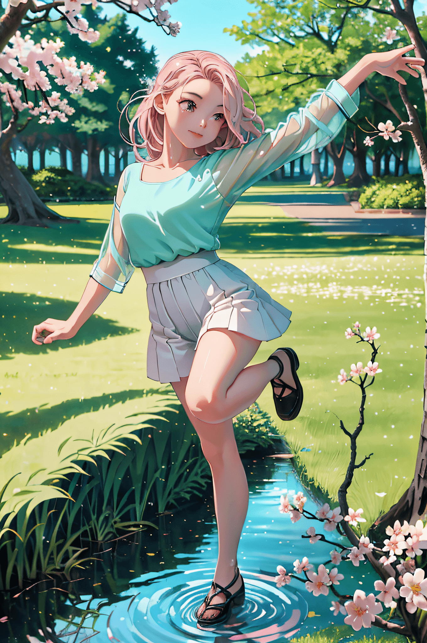 AI generated: (masterpiece, best quality, perfect anatomy, nice hands:1.2), 1girl, solo, beautiful girl walking in...
