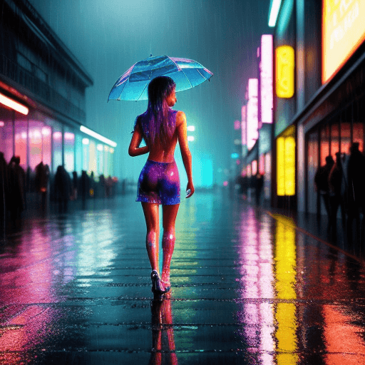 AI generated: Gorgeous girl of summer,  walks in rain, detailed, cinematic, scenic, beautiful, vibrant colors, enh...