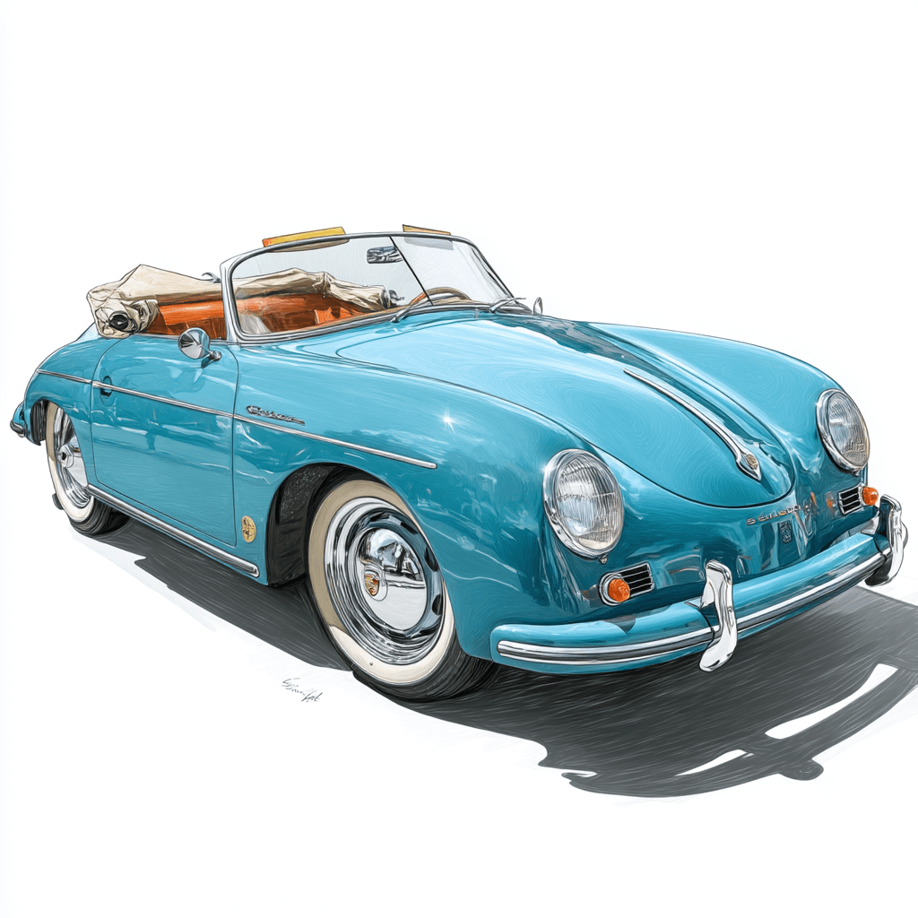 AI generated: retro 1955 Porsche 356 Speedster clipart, beautifully illustrated with its smooth body lines,
conve...