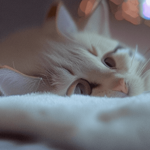 AI generated: 4k photo of little kitten nestled comfortably, peaceful, nocturnal, soft light, moonlit glow, high d...