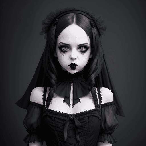 AI generated: Gothic girl, cute, in the style of Gothic fashion, expressive facial expressions, shot on a Sony a7I...