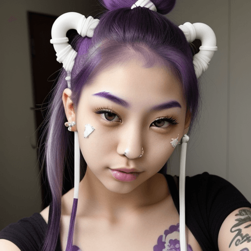 AI generated: beautiful looking mixed race white/japanese young girl with piercings and purple hair