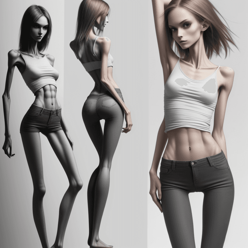 AI generated: extreme beautiful skinny slender (almost anorexic)  girl with skinny slender thighs narrow, 