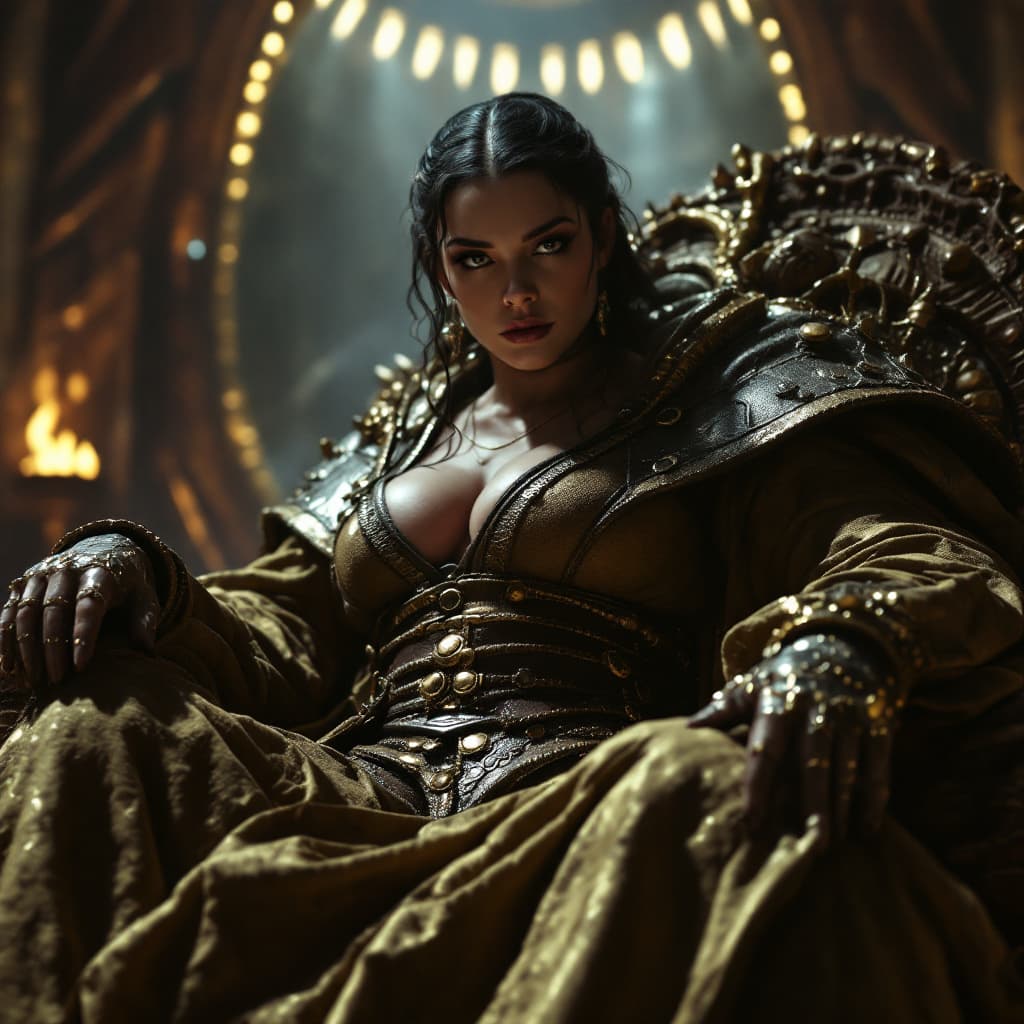AI generated: Jabba the Hutt in his palace.

Qi’ra (from Solo: A Star Wars Story) wearing the slave outfit Leia wo...