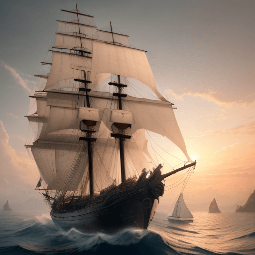 AI generated: Photo of a ultra realistic sailing ship, dramatic light, pale sunrise, cinematic lighting, battered,...