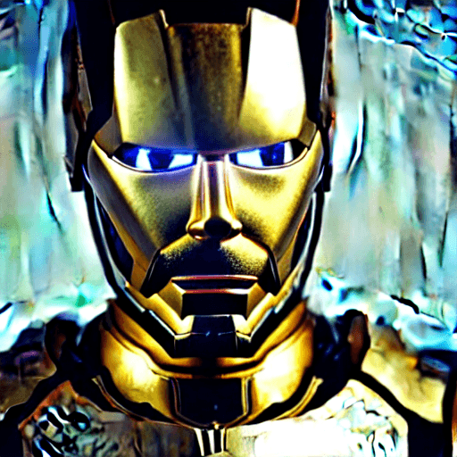 AI generated: Close-up portrait of a TONY STARK FACE WITH HELMET OPEN IRONMAN walking into no mans land, metallic ...