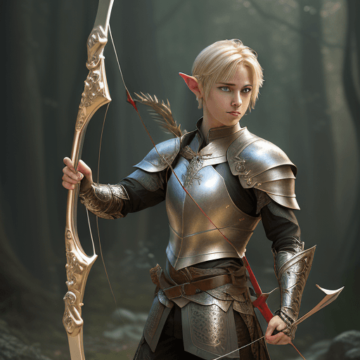 AI generated: photorealistic full body shot of a young male elf, stylish leather armor, holding a magical bow and ...