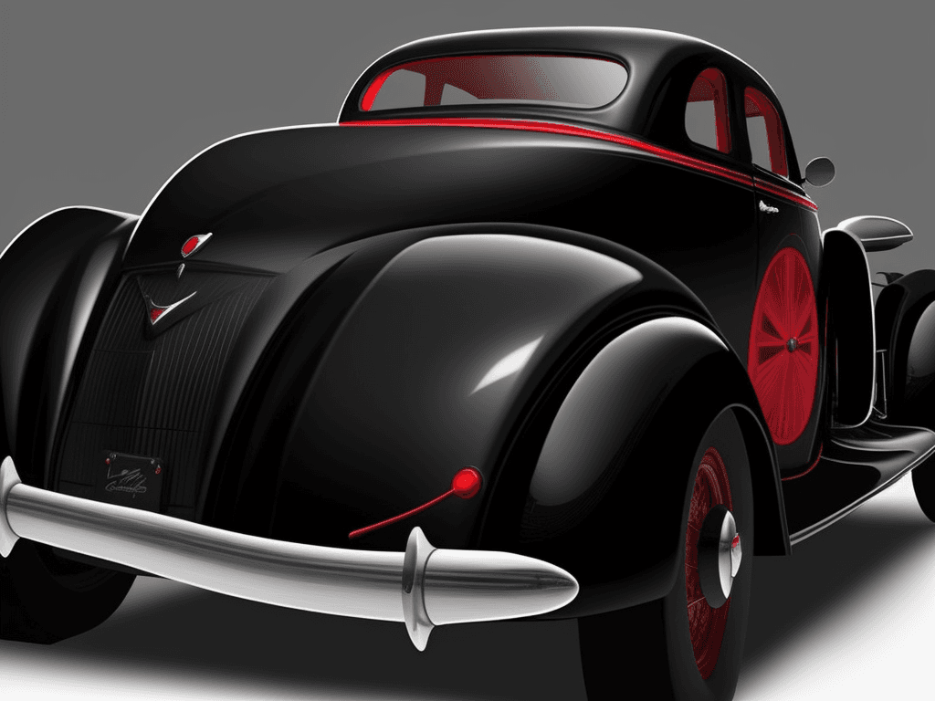 AI generated: A badass 1935 black red car, style of streamline moderne, Phantom corsair