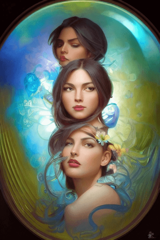 AI generated: ultra realistic photo portrait of  mom whit big b, colorful, painting burst, beautiful symmetrical f...