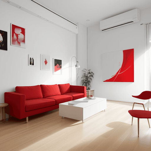 AI generated: photograph a minimalist small apartment living room as it's graced with the soft light of morning, t...