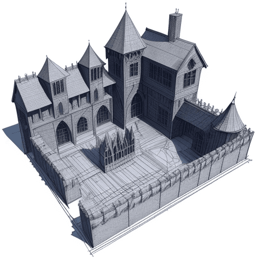 AI generated: detailed with notes, ink sketch of medieval preschool slick design clean lines blueprint perfect awe...