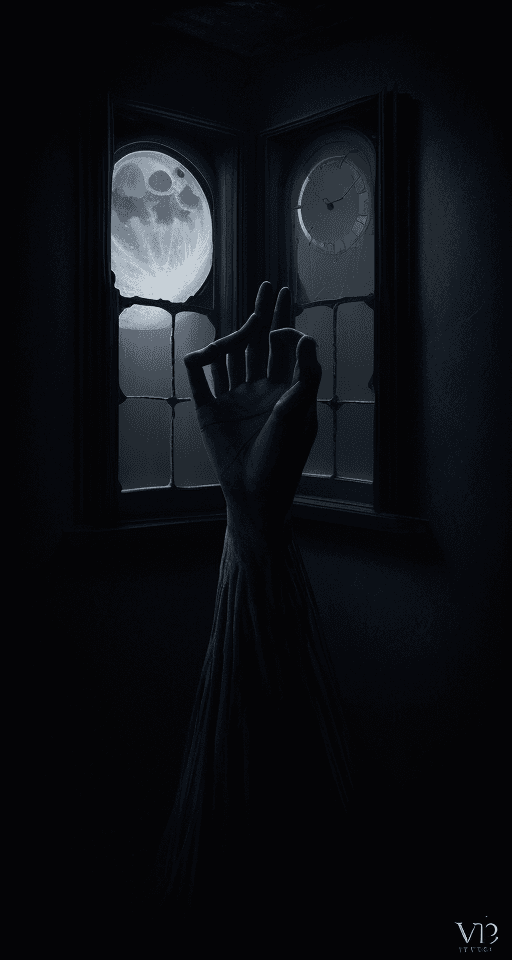 AI generated: The hands of a clock standing on an old windowsill reach the number 12 at midnight, while the light ...