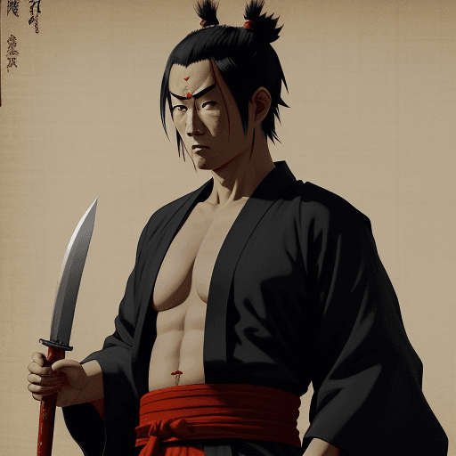 AI generated: A wandering Buddhist monk in Edo period  Japan is suddenly confronted by a knife wielding Oni, high ...